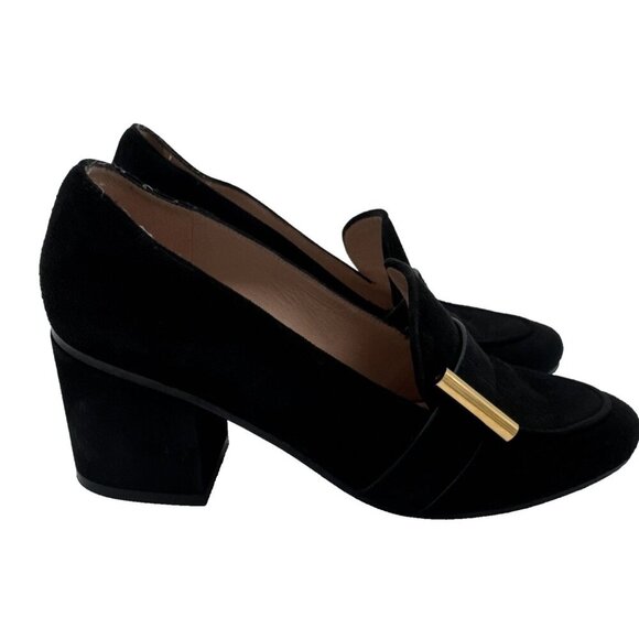 Stuart Weitzman Women The Preston Cylinder Pump Loafer Size 6 M black Suede Heel - Picture 5 of 16